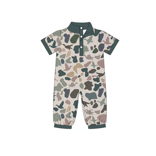 Preorder (moq 5)Baby Boys Camo Ducks Button Hunting Footie Rompers 11.25
