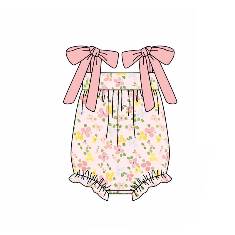 Preorder (moq 5)Baby Girls Strap Pink Yellow Flowers Ruffle Rompers 10.24