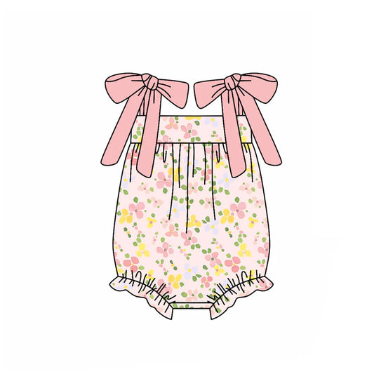 Preorder (moq 5)Baby Girls Strap Pink Yellow Flowers Ruffle Rompers 10.24