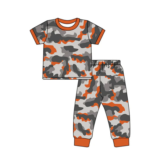 Preorder(moq 5)Baby Boys Southern Orange Grey Camo Top Pants Pajamas Sets 12.16