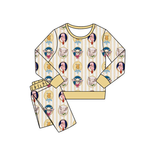 Preorder(moq 5) Baby Boys Yellow Stripe Pigs Chicks Pants Farm Pajamas Sets 11.8