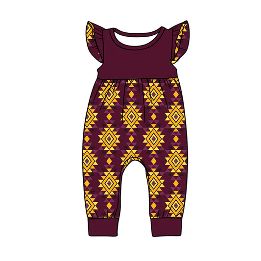 preorder(moq 5) Baby Girls Flutter Sleeve Western Yellow Red Aztec Rompers 1.9