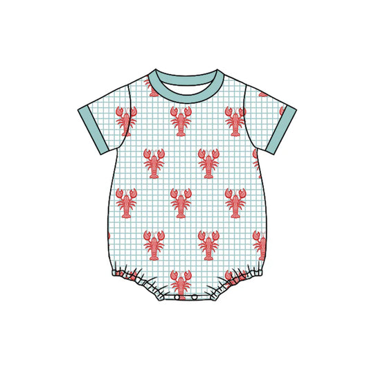 Preorder (moq 5)Baby Boys Short Sleeve Aqua Checked Crayfishes Rompers 12.19