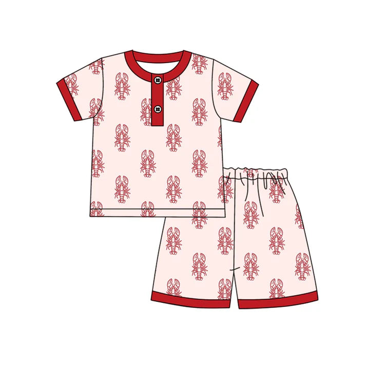 Preorder (moq 5)Baby Boys Red Crayfishes Button Top Shorts Pajamas Set 12.19