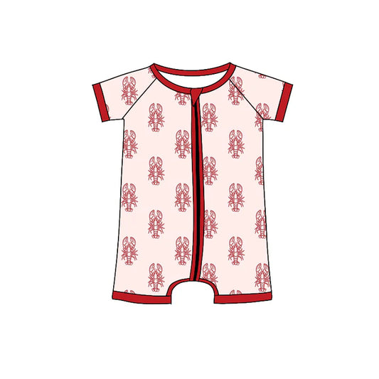 Preorder (moq 5)Baby Boys Short Sleeve Red Crayfishes Zipper Shorts Rompers 12.19