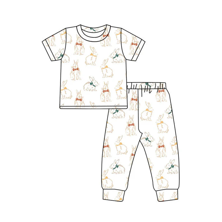 Preorder(moq 5) Baby Girls Bows Rabbits Pants Easter Pajamas Sets 11.10