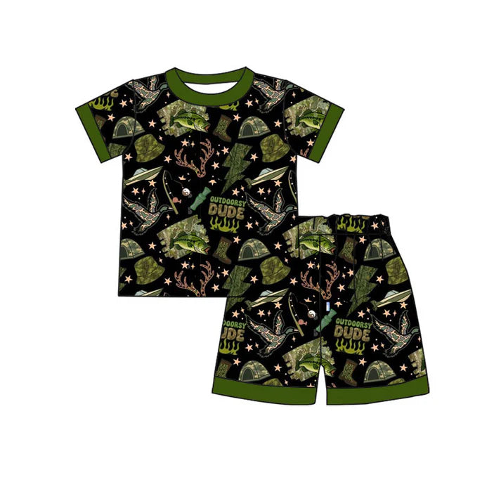 Preorder(moq 5) Baby Boys Green Deer Ducks Fishing Hunting Shorts Pajamas Sets 11.8