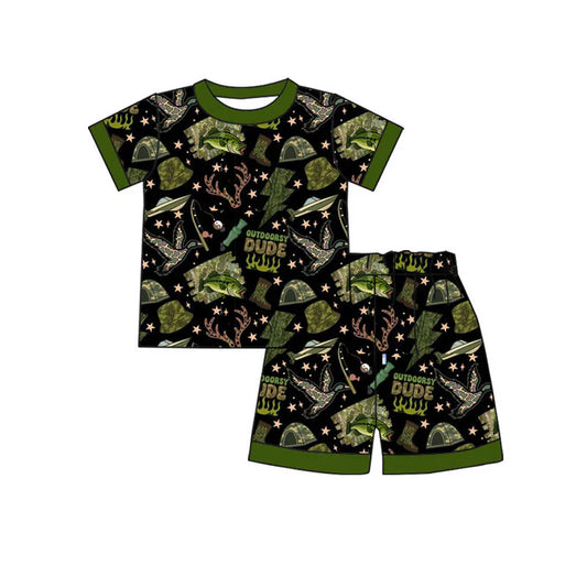 Preorder(moq 5) Baby Boys Green Deer Ducks Fishing Hunting Shorts Pajamas Sets 11.8