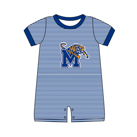 Preorder (moq 5)Baby Boys Blue Stripe M Tigers Team Shorts Rompers 12.13