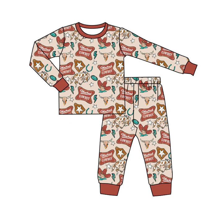 Preorder (moq 5)Baby Boys Mama's Cowboys Top Pants Western Pajamas Sets 11.25