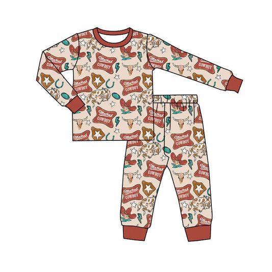 Preorder (moq 5)Baby Boys Mama's Cowboys Top Pants Western Pajamas Sets 11.25