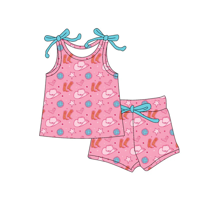 Preorder (moq 5)Baby Girls Boots Hats Cactus Top Shorts Western Clothes Set 12.18