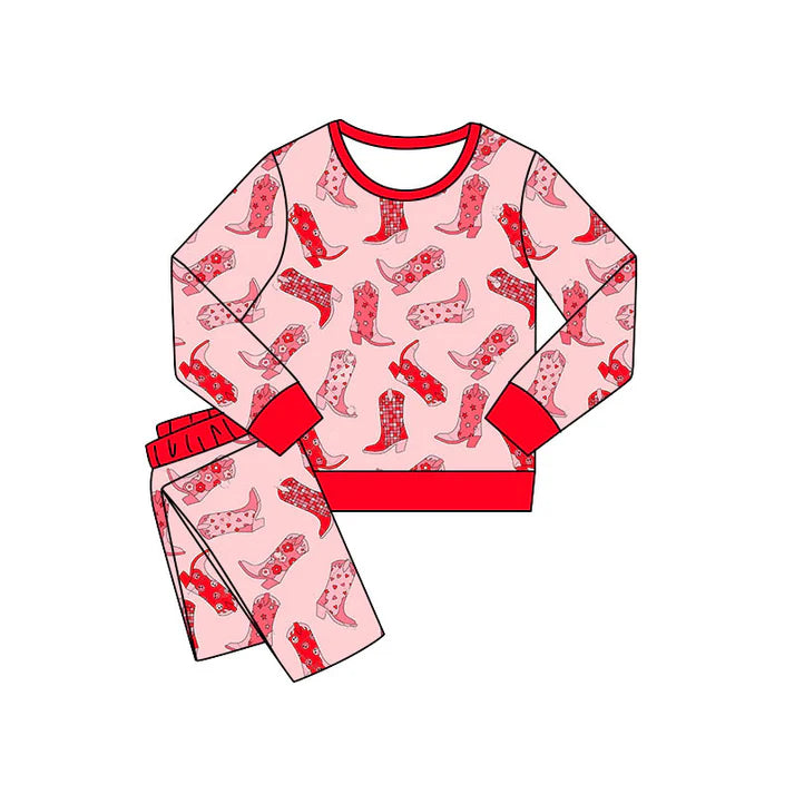 Preorder(moq 5) Baby Girls Stars Flowers Boots Pants Western Pajamas Sets 11.8