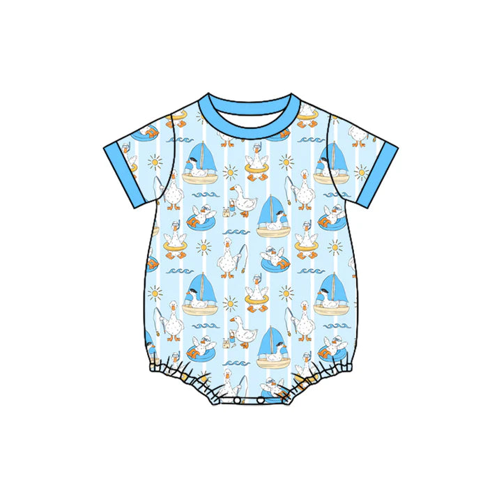 Preorder (moq 5)Baby Boys Short Sleeve Blue Stripe Gooses Boats Rompers 12.19
