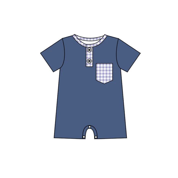 Preorder (moq 5)Baby Boys Grey Checked Pockets Button Shorts Rompers 12.18
