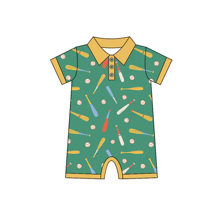 Preorder (moq 5)Baby Boys Short Sleeve Baseballs Button Team Shorts Rompers 12.17
