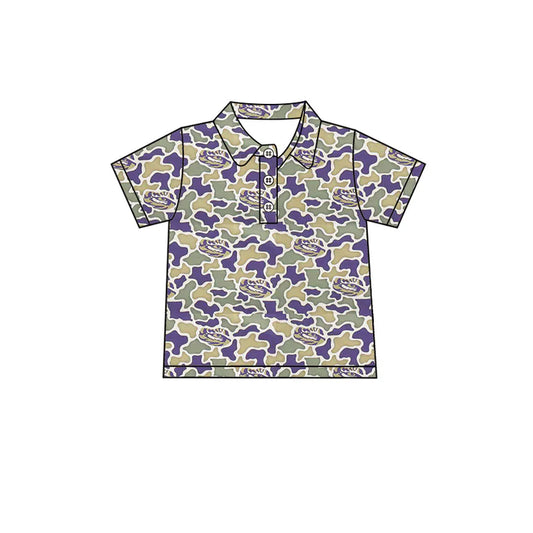 Preorder (moq 5)Baby Boys Southern Camo Team Button Polo Shirts Top 1.8
