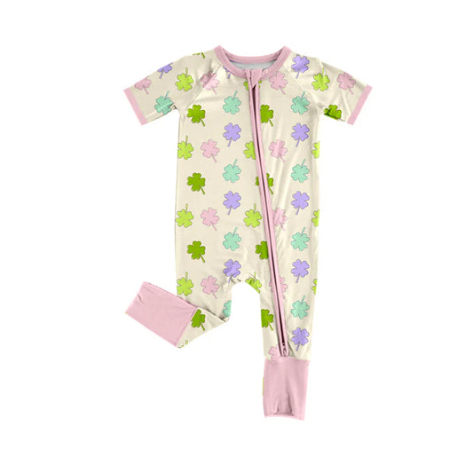 Preorder (moq 5)Baby Girls Colorful Clovers St Patrick Two Way Zip Convertible Rompers 12.18