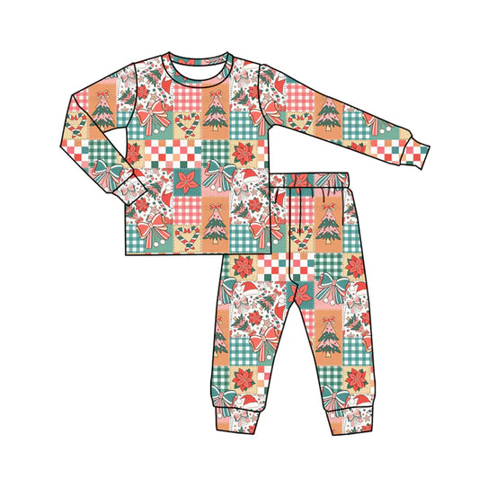 Preorder (moq 5)Baby Boys Long Sleeves Bows Trees Plaid Top Pant Pajamas Sets 6.10