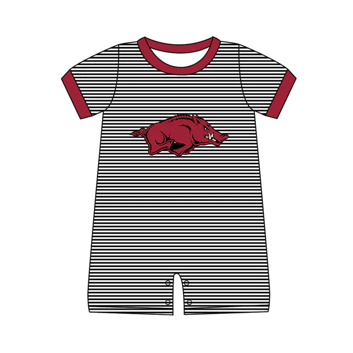Preorder (moq 5)Baby Boys Black Stripe Bull Skulls Team Shorts Rompers 12.13