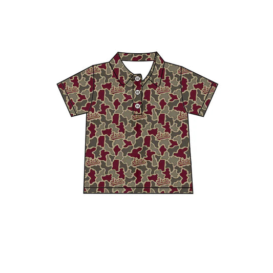 Preorder (moq 5)Baby Boys Southern Red Camo State Team Button Polo Shirts Top 1.8