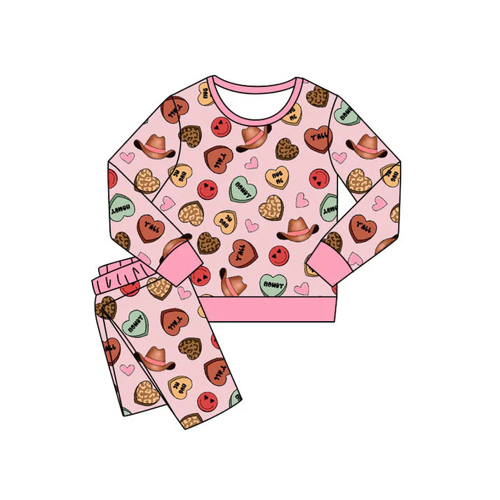 Preorder(moq 5) Baby Girls Hats Leopard Hearts Pants Western Pajamas Sets 11.8