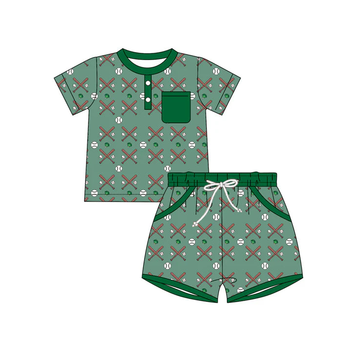 Preorder (moq 5)Baby Boys Short Sleeve Baseball Button Top Pockets Shorts Team Clothes Set 12.17
