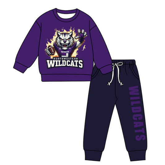 Preorder(moq 5) Baby Boys Northwestern Wildcats Purple Top Pockets Jogger Pants Team Clothes Sets 11.11