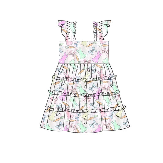 Preorder(moq 5) Baby Girls Colorful Rabbits Carrots Easter Patchwork Knee Length Dresses 10.29