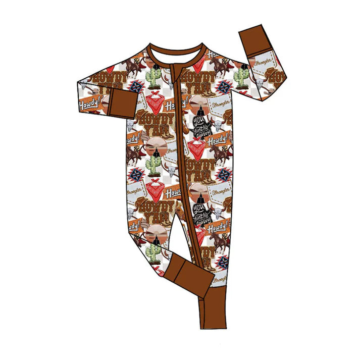 Preorder (moq 5)Baby Boys Howdy Boots Western Two Way Zip Convertible Rompers 11.25