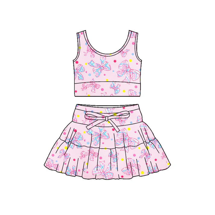 Preorder (moq 5)Baby Girls Sleeveless Colorful Bows Polka Dots Vest Top Skirt Shorts Clothes Sets 12.19