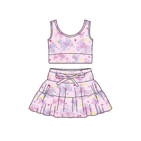 Preorder (moq 5)Baby Girls Sleeveless Colorful Bows Polka Dots Vest Top Skirt Shorts Clothes Sets 12.19