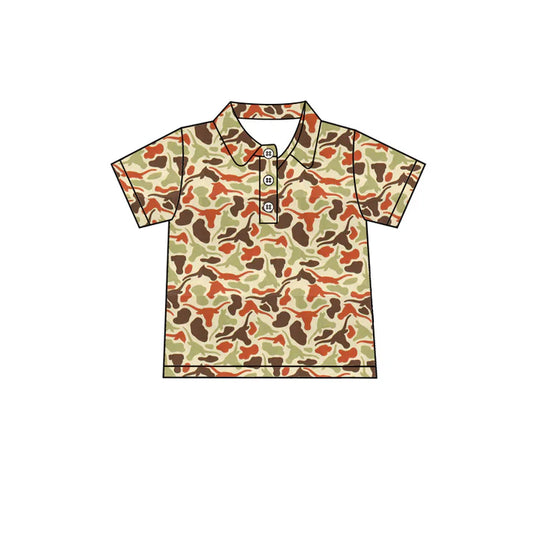 Preorder (moq 5)Baby Boys Southern Camo Bull Skulls Team Button Polo Shirts Top 1.8