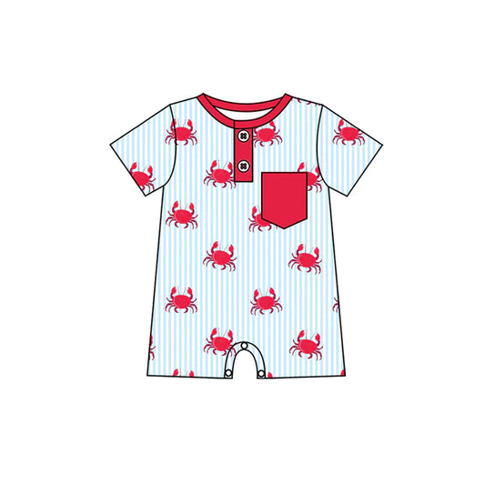 Preorder (moq 5)Baby Boys Red Crabs Stripe Pockets Button Shorts Rompers 12.18