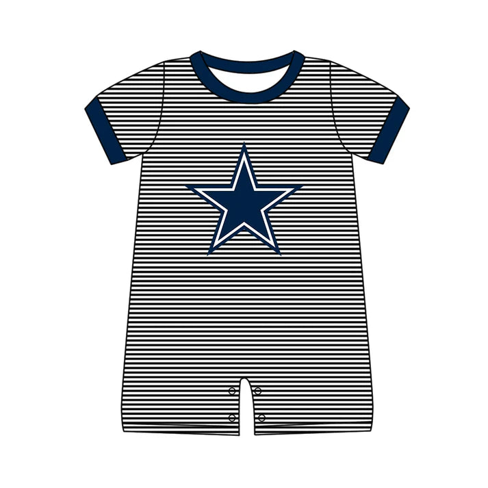 Preorder (moq 5)Baby Boys Black Stripe Stars Team Shorts Rompers 12.13