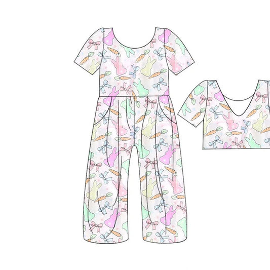 Preorder(moq 5) Baby Girls Colorful Rabbits Carrots Pockets Pants Easter Jumpsuits 10.29