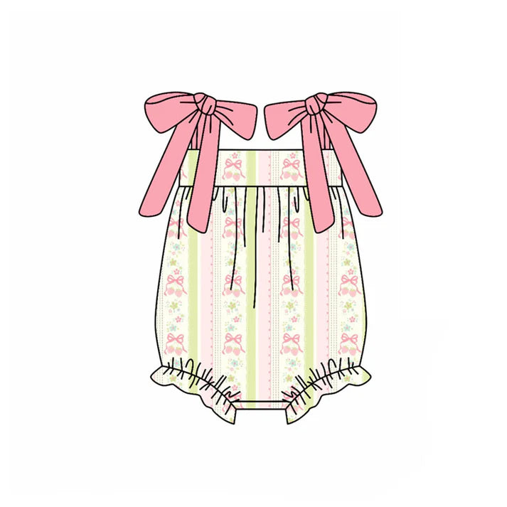 Preorder (moq 5)Baby Boys Peach Strap Bows Flowers Stripe Ruffle Rompers 10.21