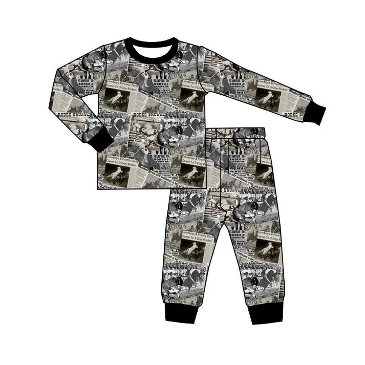 Preorder (moq 5)Baby Boys Horse Rodeos Top Pants Western Pajamas Sets 11.25