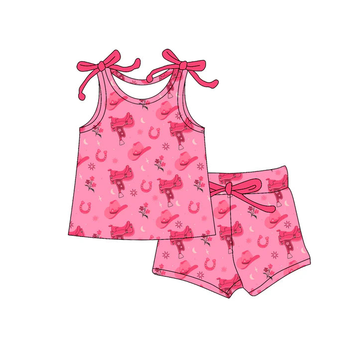 Preorder (moq 5)Baby Girls Flowers Hats Boots Top Shorts Western Clothes Set 12.18