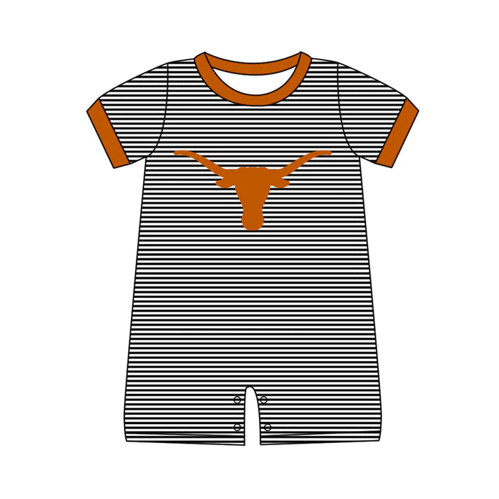 Preorder (moq 5)Baby Boys Black Stripe Bull Skulls Team Shorts Rompers 12.13