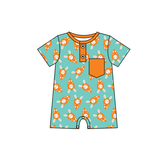 Preorder (moq 5)Baby Boys Rabbits Carrots Pockets Button Easter Shorts Rompers 12.18