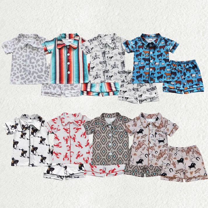 Sibling Baby Boys Pajamas Button Top Shorts Summer Western Pajamas Sets 5.28