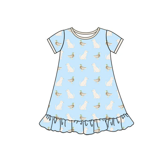 Preorder(moq 5) Baby Girls Ducks Dogs Hunting Ruffle Knee Length Dresses 10.30