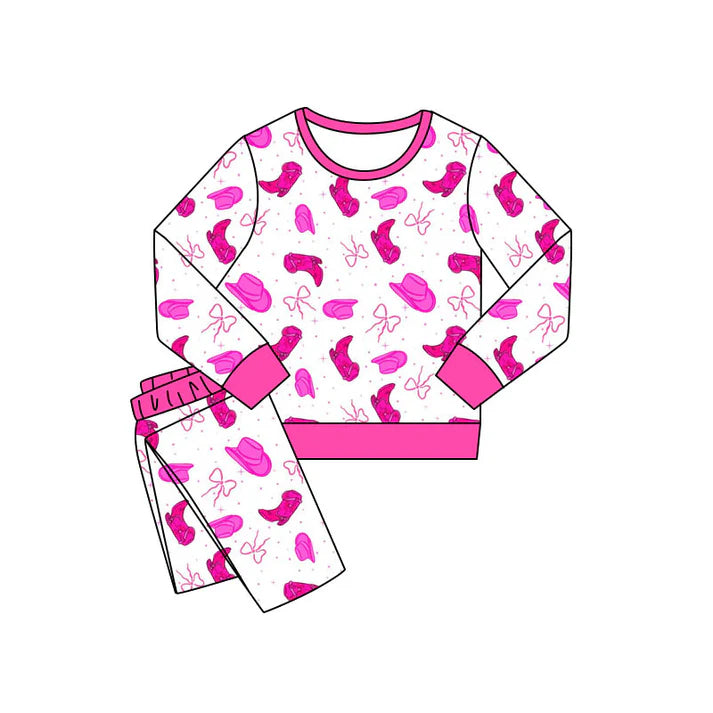 Preorder(moq 5) Baby Girls Hats Boots Bows Pants Western Pajamas Sets 11.8