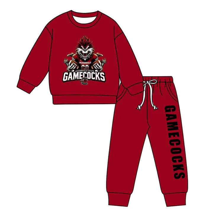 Preorder(moq 5) Baby Boys Gamecocks Dark Red Top Pockets Jogger Pants Team Clothes Sets 11.11