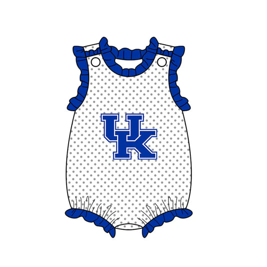 Preorder (moq 5)Baby Girls Polka Dots UK Team Ruffle Rompers 12.13