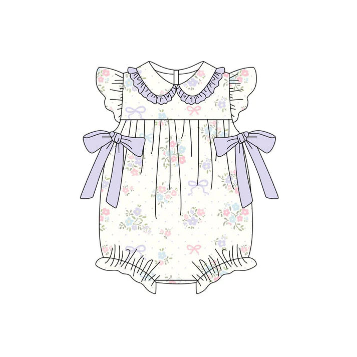 Preorder (moq 5)Baby Girls Flutter Sleeve Flowers Bows Ruffle Rompers 11.11