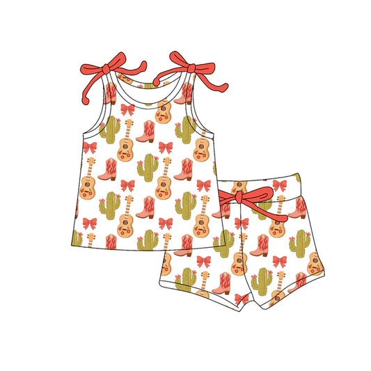 Preorder (moq 5)Baby Girls Cactus Boots Guitars Top Shorts Western Clothes Set 12.18