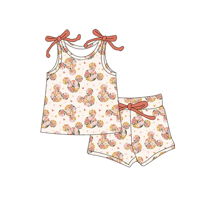 Preorder moq 5 Baby Girls Bows Sleeveless Cartoon Mouse Floral Top Short Set 4.17