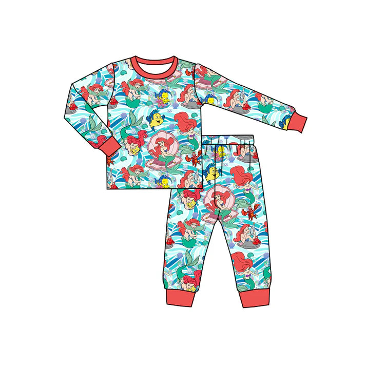 Preorder(moq 5) Baby Girls Cartoon Mermaid Fishes Top Pants Pajamas Sets 10.30